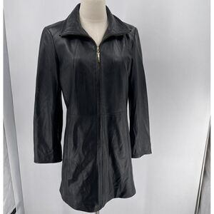 Ellen Tracy Women's Soft Black Leather Jacket Medium Long Full Zip
